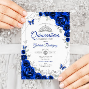 Quinceanera Royal Blue Silver Floral Kaart