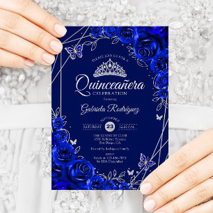 Quinceanera Royal Blue Silver Floral Kaart