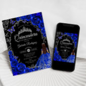 Quinceanera Royal Blue Silver Floral Kaart