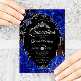 Quinceanera Royal Blue Silver Floral Kaart