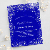 Quinceanera royal blue Silver glitter stofglazuur Uitnodiging Briefkaart