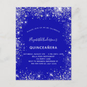 Quinceanera royal blue Silver glitter stofglazuur Uitnodiging Briefkaart (Voorkant)