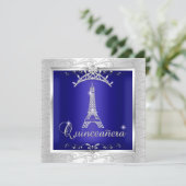 Quinceanera Royal Blue Silver Tiara Eiffel Tower Kaart (Staand voorkant)