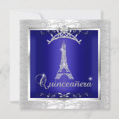 Quinceanera Royal Blue Silver Tiara Eiffel Tower Kaart (Voorkant)