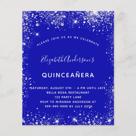 Quinceanera royal blue Silver-uitnodiging Flyer (Voorkant)