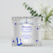 Quinceanera Royal Blue Silver Winter Wonderland Kaart (Staand voorkant)
