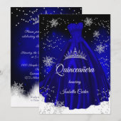 Quinceanera Royal blue snewflake Silver Dress Kaart (Voorkant / Achterkant)