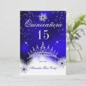 Quinceanera Royal Blue Snowflake 15th Birthday Kaart (Staand voorkant)