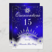 Quinceanera Royal Blue Snowflake 15th Birthday Kaart (Voorkant / Achterkant)