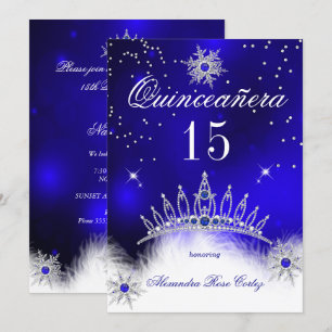 Quinceanera Royal Blue Snowflake 15th Birthday Kaart