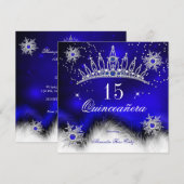 Quinceanera Royal Blue Snowflake 15th Birthday Kaart (Voorkant / Achterkant)