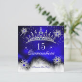 Quinceanera Royal Blue Snowflake 15th Birthday Kaart (Staand voorkant)