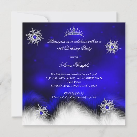 Quinceanera Royal Blue Snowflake 15th Birthday Kaart (Achterkant)