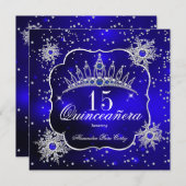 Quinceanera Royal Blue Snowflake Tiara 15de partij Kaart (Voorkant / Achterkant)