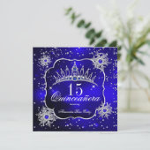 Quinceanera Royal Blue Snowflake Tiara 15de partij Kaart (Staand voorkant)
