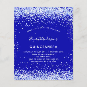 Quinceanera royal blue-white budget uitnodiging flyer