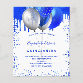 Quinceanera royal blue-white budget uitnodiging flyer