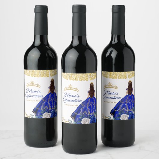 Quinceañera Royal Blue Wine Bottle Party Label Wijn Etiket (Flessen)