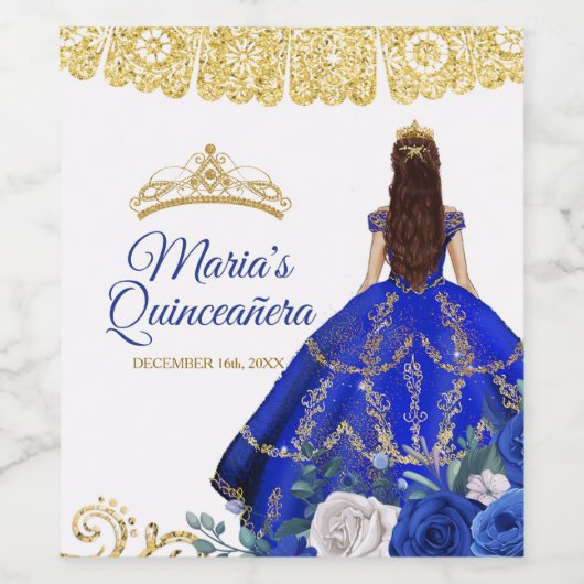 Quinceañera Royal Blue Wine Bottle Party Label Wijn Etiket (Enkel label)