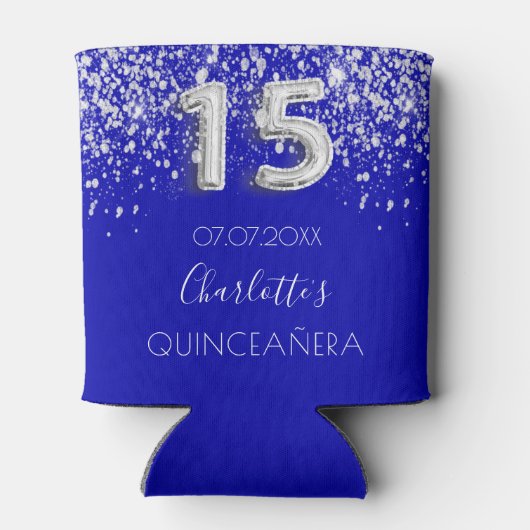 Quinceanera royal blue zilter glitter blikjeskoeler (Achterkant)