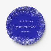 Quinceanera royal blue zilver glitter monogram papieren bordje (Voorkant)
