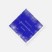Quinceanera royal blue zilver glitter monogram servet (Hoek)