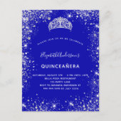 Quinceanera royal blue zilver glitter stoftiara uitnodiging briefkaart (Voorkant)