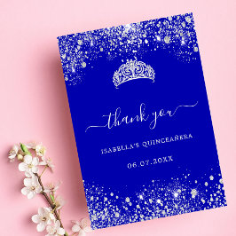 Quinceanera royal blue zilver tiara bedankkaart