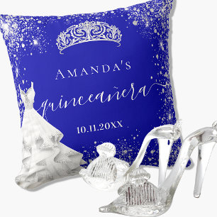 Quinceanera royal blue zilveren glitter tiara-kled kussen