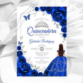 Quinceanera Royal Blue Zilveren Jurk Kaart