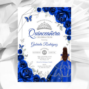 Quinceanera Royal Blue Zilveren Jurk Kaart
