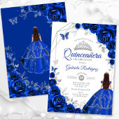 Quinceanera Royal Blue Zilveren Jurk Kaart