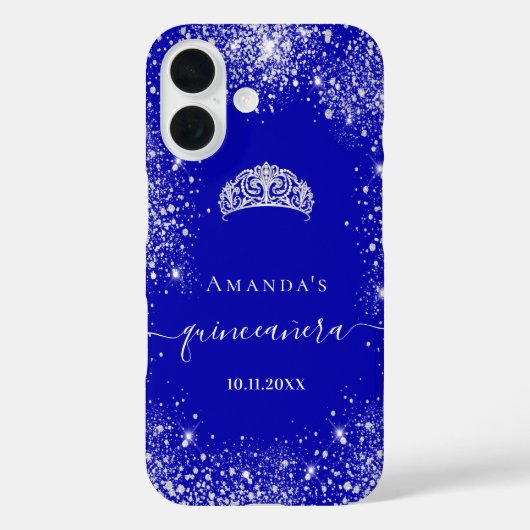 Quinceanera royal blue zilverglitter tiara name Case-Mate iPhone case (Achterkant)