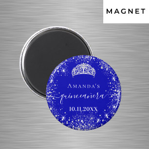 Quinceanera royal blue zilverglitter tiara name magneet