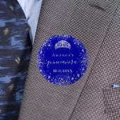 Quinceanera royal blue zilverglitter tiara name ronde button 5,7 cm