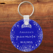 Quinceanera royal blue zilverglitter tiara name sleutelhanger (Voorkant)