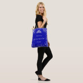 Quinceanera royal blue zilverglitter tiara name tote bag (Op model)