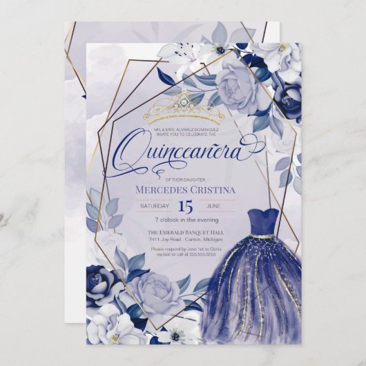 Quinceañera royal navy blue elegant fancy Tiara Kaart (Voorkant / Achterkant)