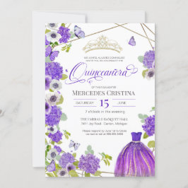 Quinceañera Royal Paars Garden vlinder Tiara Kaart