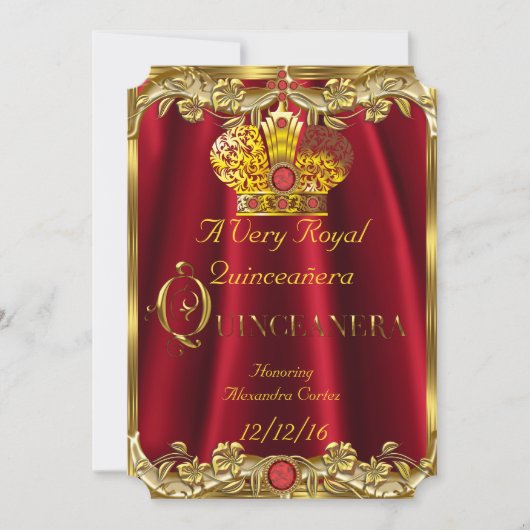 Quinceanera Royal Red Gem Gold Princess Crown Kaart (Voorkant)
