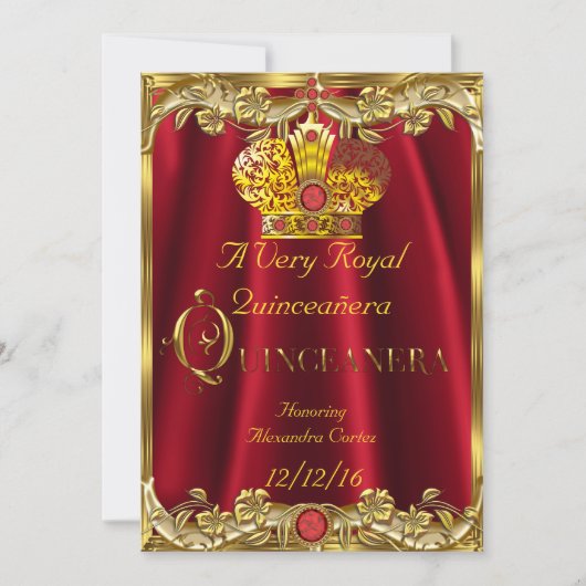 Quinceanera Royal Red Gem Gold Princess Crown Kaart (Voorkant)