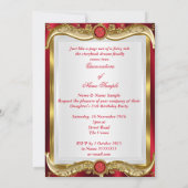 Quinceanera Royal Red Gem Gold Princess Crown Kaart (Achterkant)