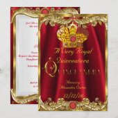 Quinceanera Royal Red Gem Gold Princess Crown Kaart (Voorkant / Achterkant)