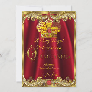 Quinceanera Royal Red Gem Gold Princess Crown Kaart