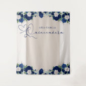 Quinceanera Royal Roos Blauw Bloemen Achtergrond Wandkleed (Voorkant)