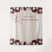 Quinceanera Royal Roos Bourgondië Rode Bloemen Wandkleed (Voorkant)