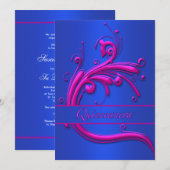 Quinceanera Roze Blauw 15e verjaardag Uitnodiging (Voorkant / Achterkant)