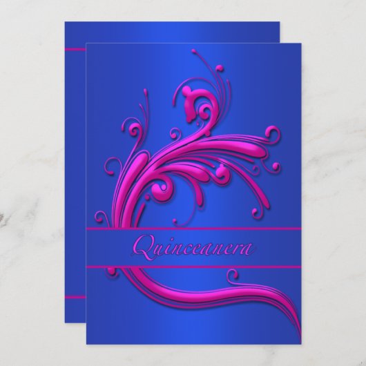 Quinceanera Roze Blauw 15e verjaardag Uitnodiging (Voorkant / Achterkant)