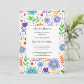 Quinceañera Roze Blauwe bloemen Kaart (Staand voorkant)