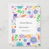 Quinceañera Roze Blauwe bloemen Kaart (Achterkant)